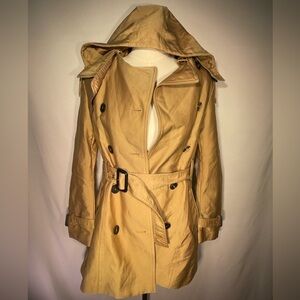 ZARA Womens Trench Coat Belt Hood Size Small Tan Heritage Light Academia Classic
